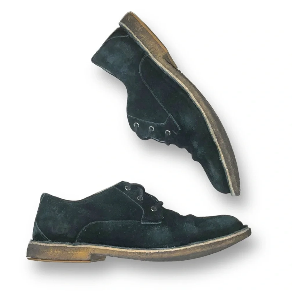 Ugg Mens 3269 Black Suede Lace‎ Up Oxfords Chaucer Sheepskin Interior Shoes 10.5